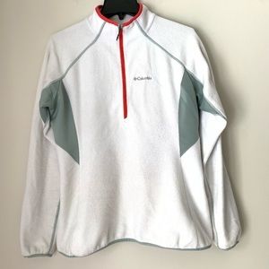 𝅺COLUMBIA Woman’s Sweater Omni-Heat Lined Fleece Quarter Zip Sz L White